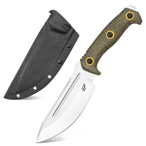 Eafengrow EF137 Fixed Blade Knife 2' Width N690 Steel Blade Micarta Handle Full Tang Heavy Duty Straight Knifes for Outdoor Working Camping Bushcraft(Green)