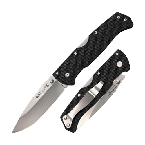 Cold Steel Air Lite Folding Knife with Japanese 10A Steel Blade, Tri-Ad Lock, Pocket Clip and G-10 Handle, Drop Point,Silver/Black