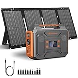 Portable Solar Generator, 300W Portable Power Station with Foldable 60W Solar Panel,110V Pure Sine Wave 280Wh Battery Power Pack with USB DC AC Outlet for Camping Smart Devices RV Van Outdoor-Orange
